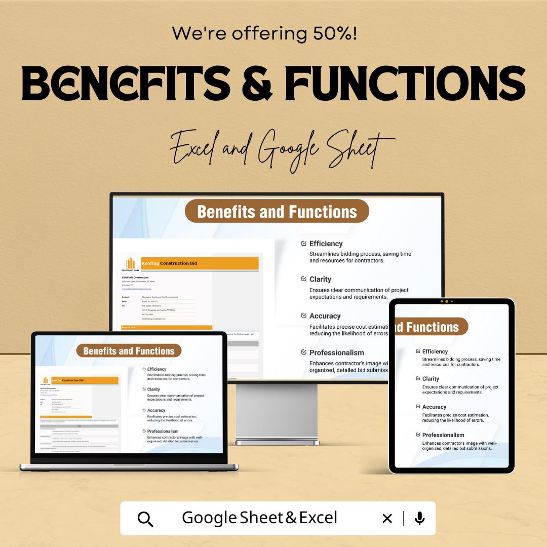 Roofing Construction Bid Template | Roofing Estimate Spreadsheet | Contractor Proposal Template | Roofing Project Quote |