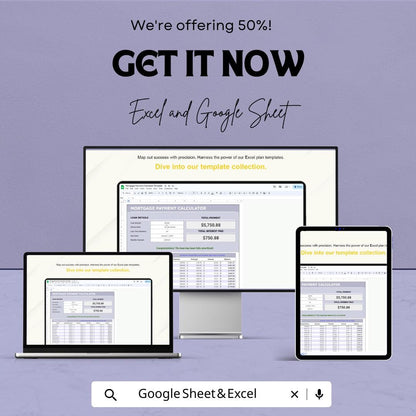 Mortgage Payment Calculator Template, Home Loan Calculator, Amortization Schedule, Excel & Google Sheets, Monthly Payment Planner