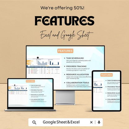 Startup Marketing Project Management Tracker Sheet | Excel & Google Sheets Template | Marketing Task Tracker | Project Timeline