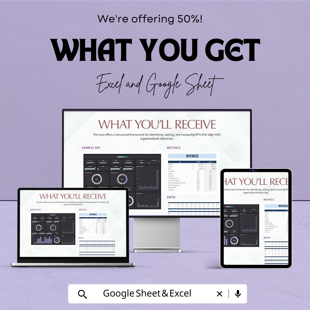 Sample KPI Sheet - Excel & Google Sheet | Performance Metrics Dashboard | Business Goal Tracker | Excel KPI Template