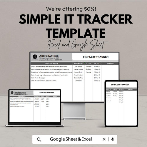 Simple IT Tracker Template | Project Management Spreadsheet | Task Tracker | IT Workflow Organizer | Editable Template
