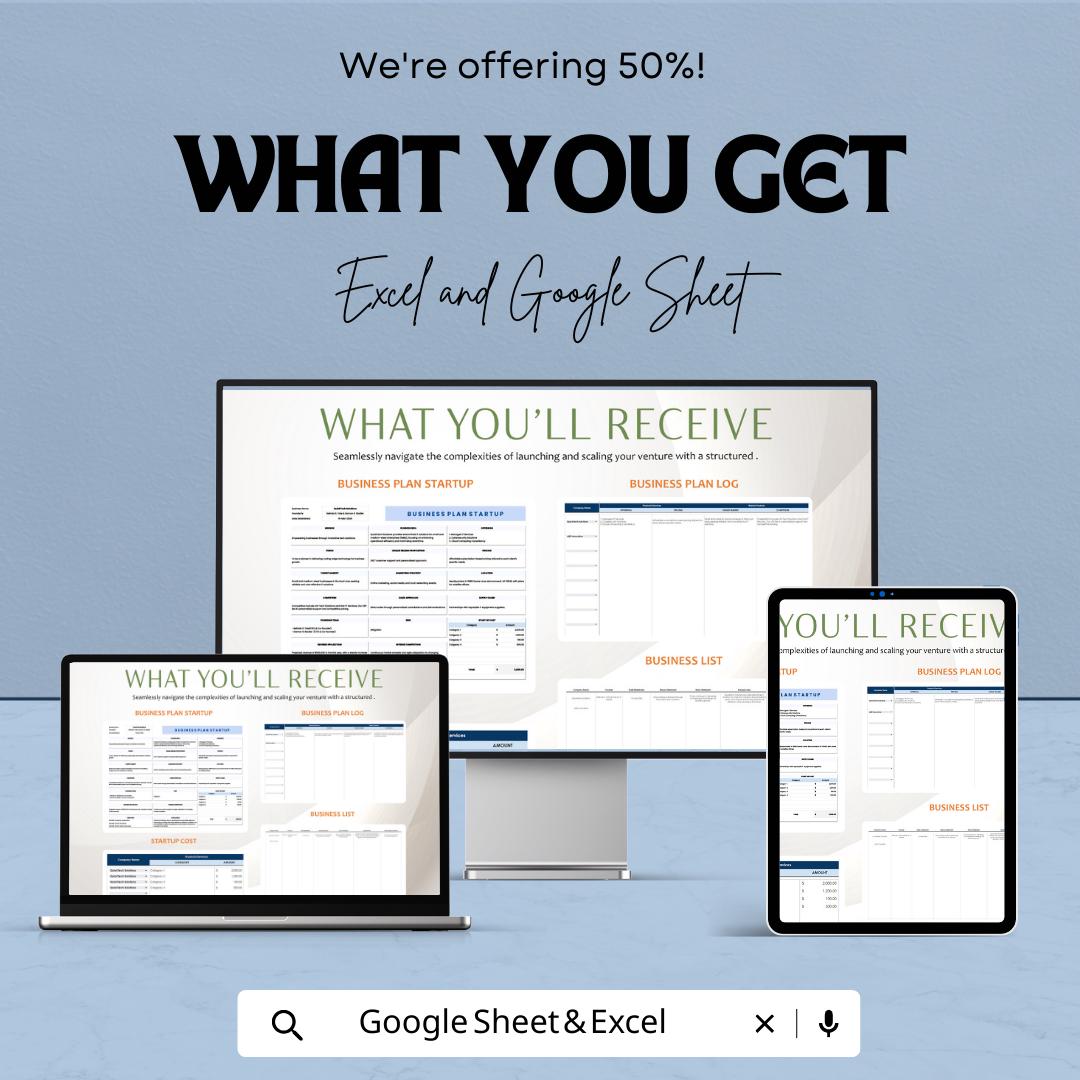 Business Plan Startup Template | Excel & Google Sheets | Startup Business Plan, Entrepreneur Roadmap, Small Business Planning Tool
