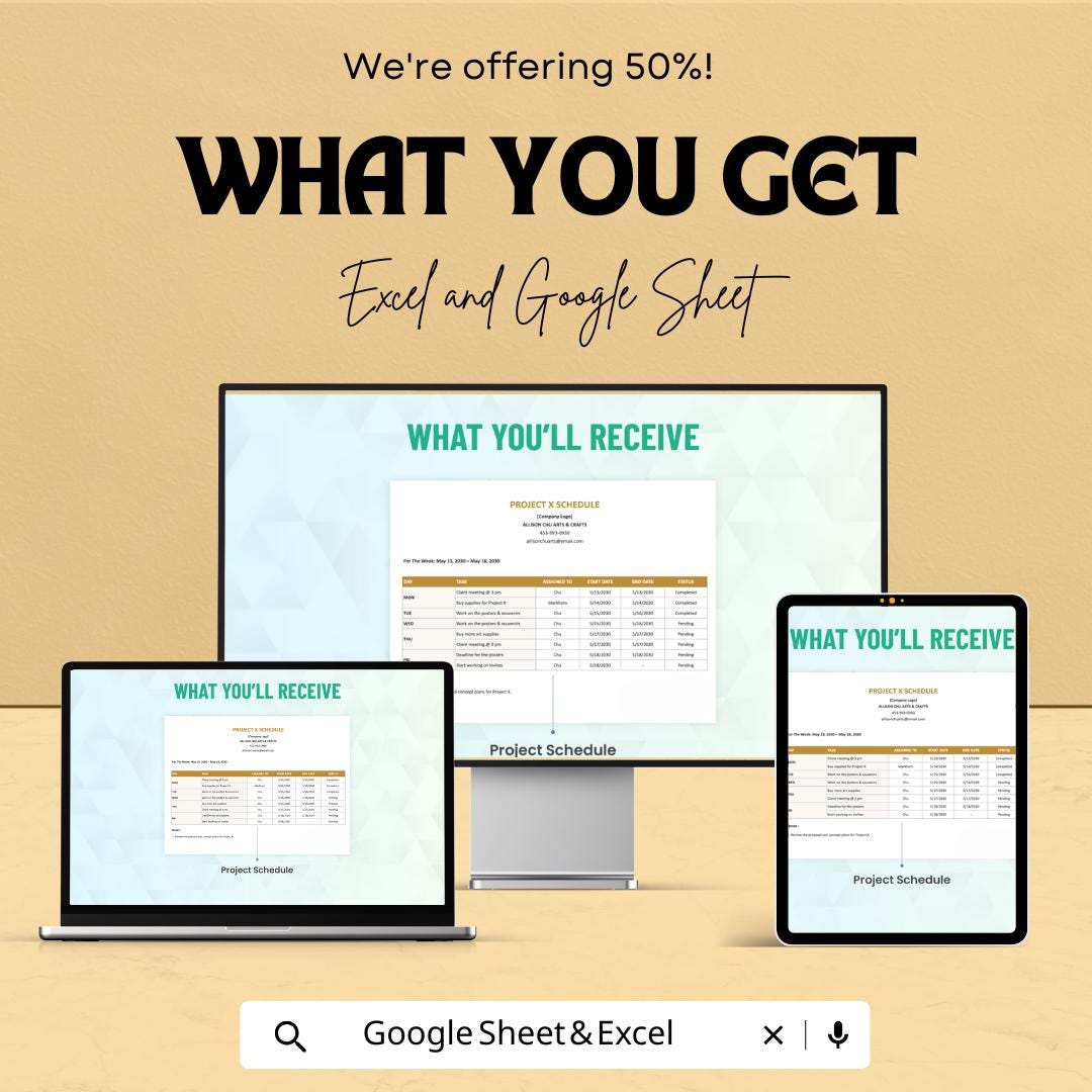 Simple Freelance Schedule Sheet Template | Project Planner | Excel & Google Sheet | Time Management | Customizable Schedule