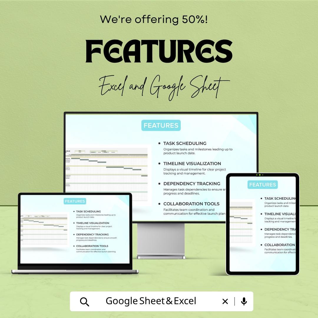 Startup Product Launch Timeline Planner Template | Product Launch Tracker | Marketing Campaign Schedule | Excel & Google Sheets