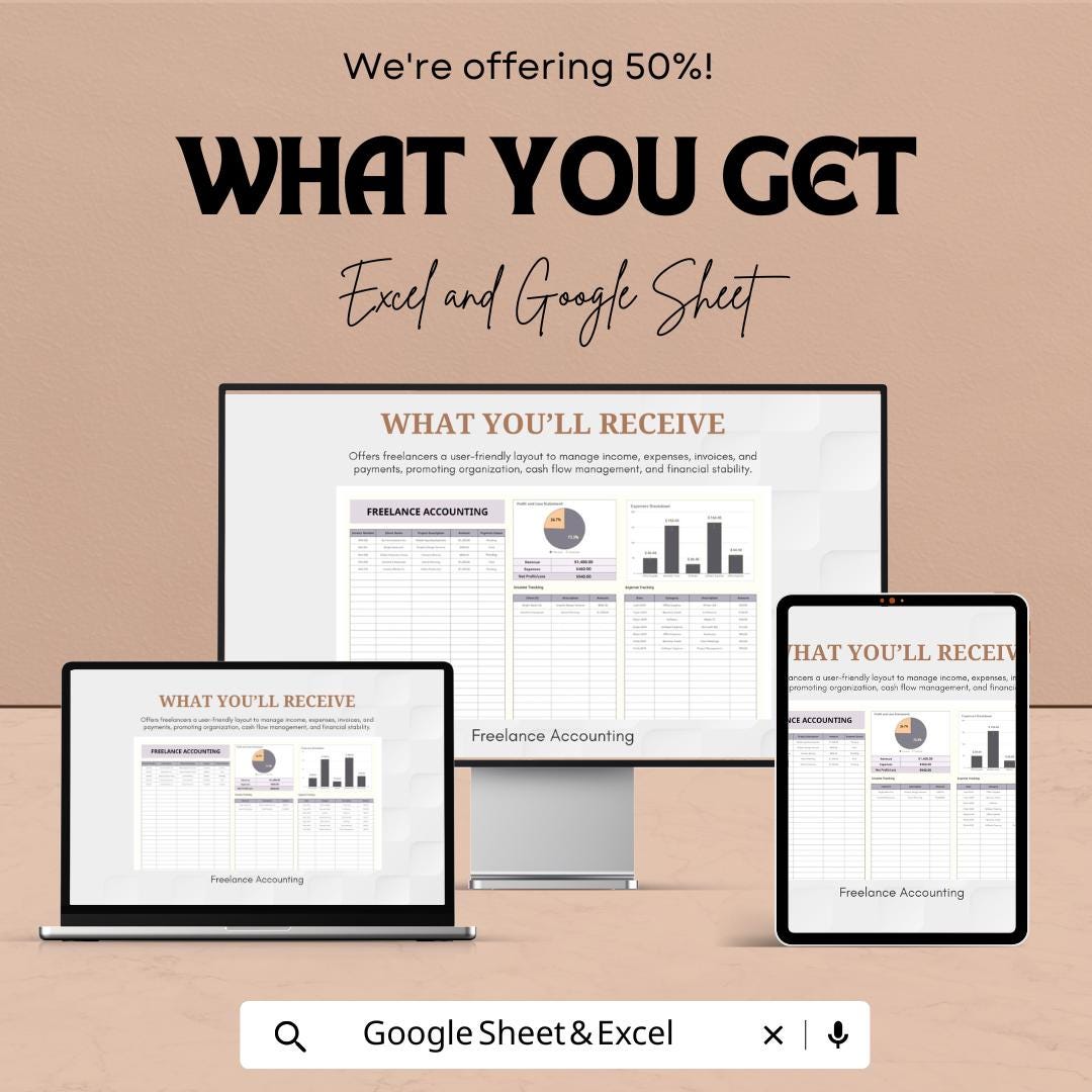 Freelance Accounting Template | Income and Expense Tracker | Budget Planner | Self-Employed Finance Tracker | Instant Download