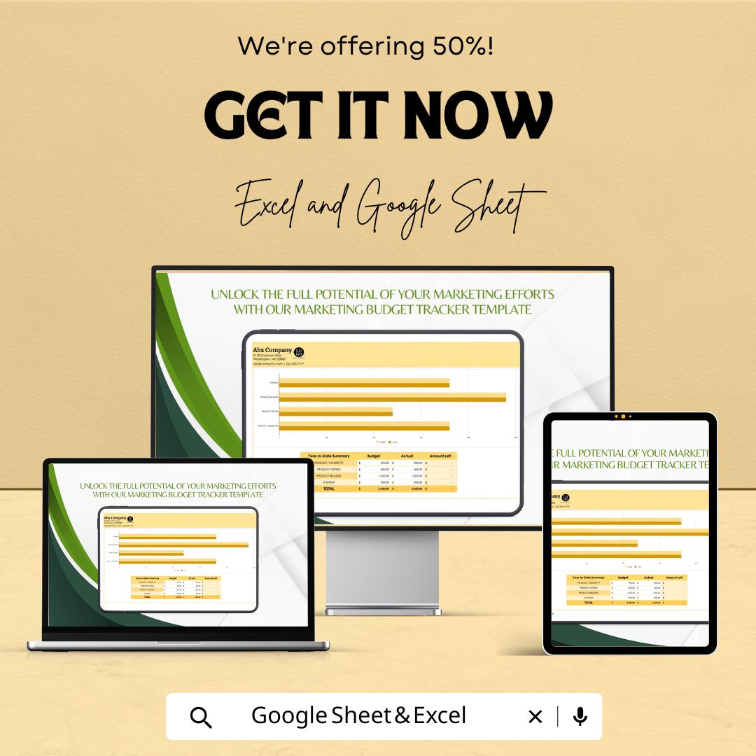 Marketing Budget Tracker Template | Google Sheets & Excel | Marketing Expense Tracker | Budget Planner | Campaign Budget Spreadsheet