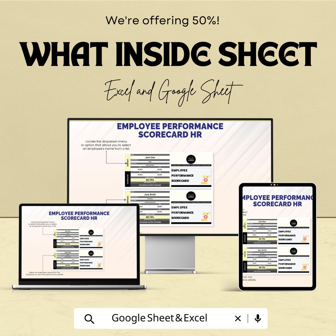 Employee Performance Scorecard HR Template | Staff Appraisal Form | Performance Review Dashboard | Editable HR Tracker