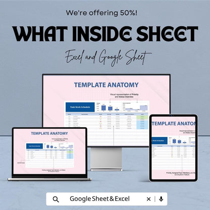 Task Work Schedule Template | Work Schedule Spreadsheet | Task Planner Template | Project Schedule Tracker | Excel & Google Sheets |