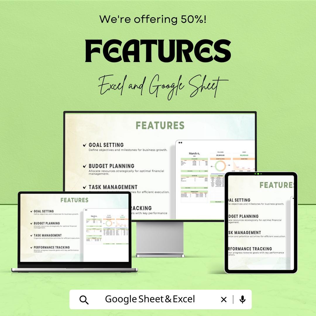 Small Business Planner Sheet | Budget, Financial Goals, Expense Tracker | Google Sheet Template for Entrepreneurs | Easy Business Management