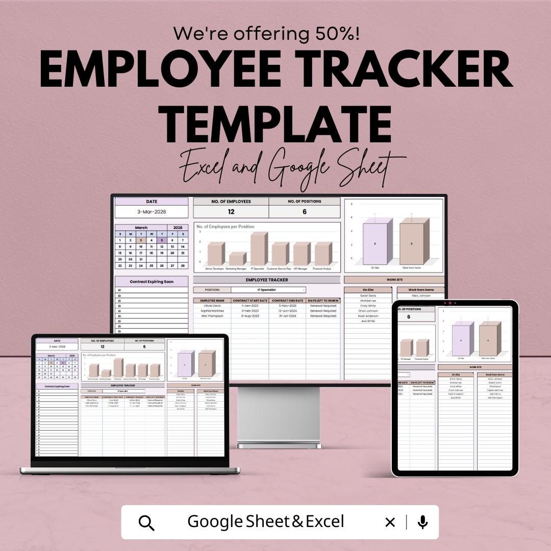 Employee Tracker Template Excel Google Sheets, HR Employee Management Spreadsheet, Workforce Tracker Dashboard, Staff Record Tracker