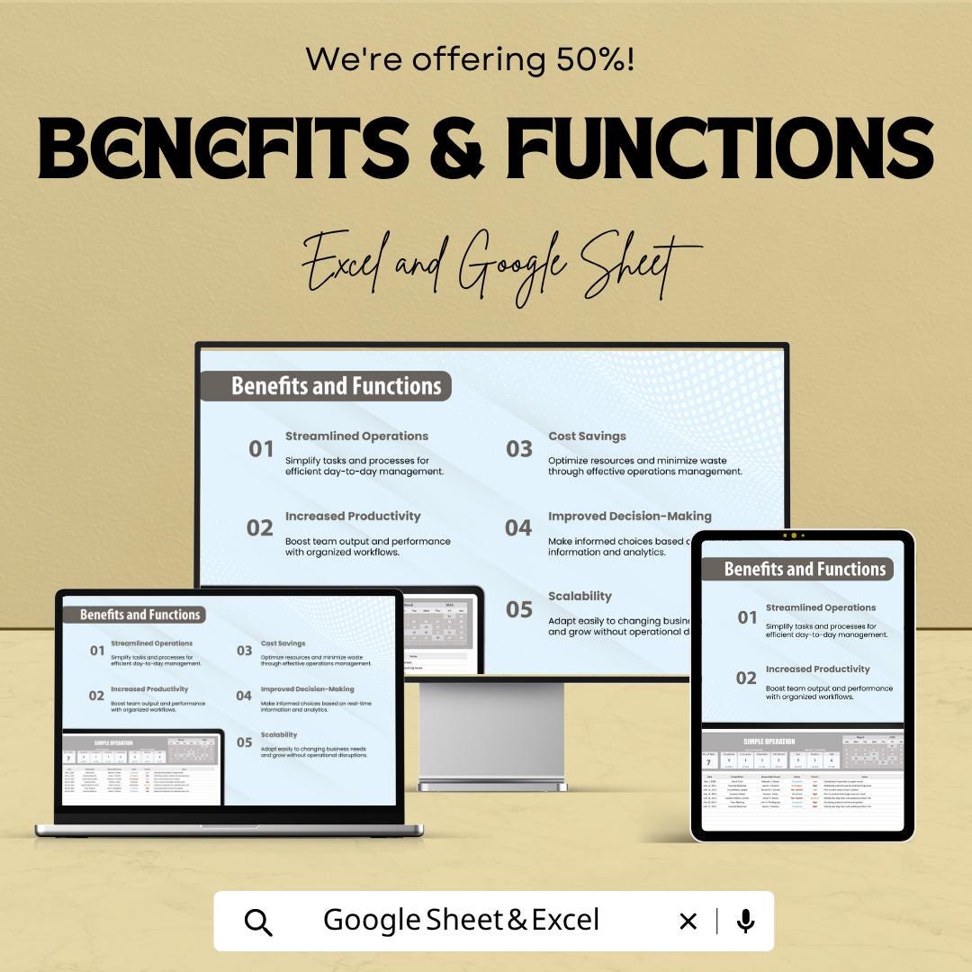 Simple Operations Template | Business Operations Tracker | Excel & Google Sheets Template | Workflow Management Spreadsheet |