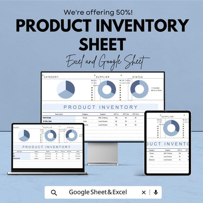Product Inventory Sheet for Excel and Google Sheets | Track Stock, Suppliers & Status | Easy Inventory Management Template