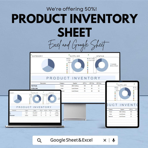 Product Inventory Sheet for Excel and Google Sheets | Track Stock, Suppliers & Status | Easy Inventory Management Template