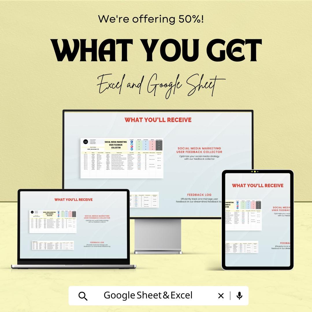 Social Media User Feedback Collector Template | Feedback Tracker | Social Media Response Log | Marketing Feedback Manager