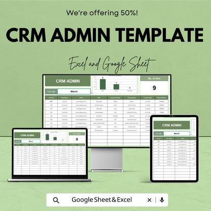 CRM Admin Template | Excel & Google Sheets User Management Dashboard | Admin Panel Spreadsheet | CRM Tracker System