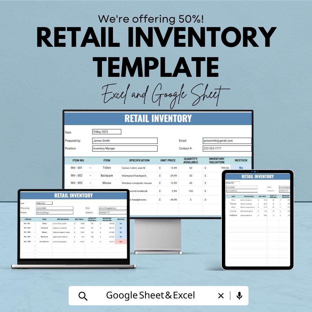 Retail Inventory Template Excel & Google Sheets | Store Inventory Tracker | Stock Management Spreadsheet | Small Business Inventory Log
