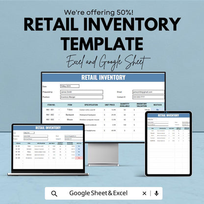 Retail Inventory Template Excel & Google Sheets | Store Inventory Tracker | Stock Management Spreadsheet | Small Business Inventory Log