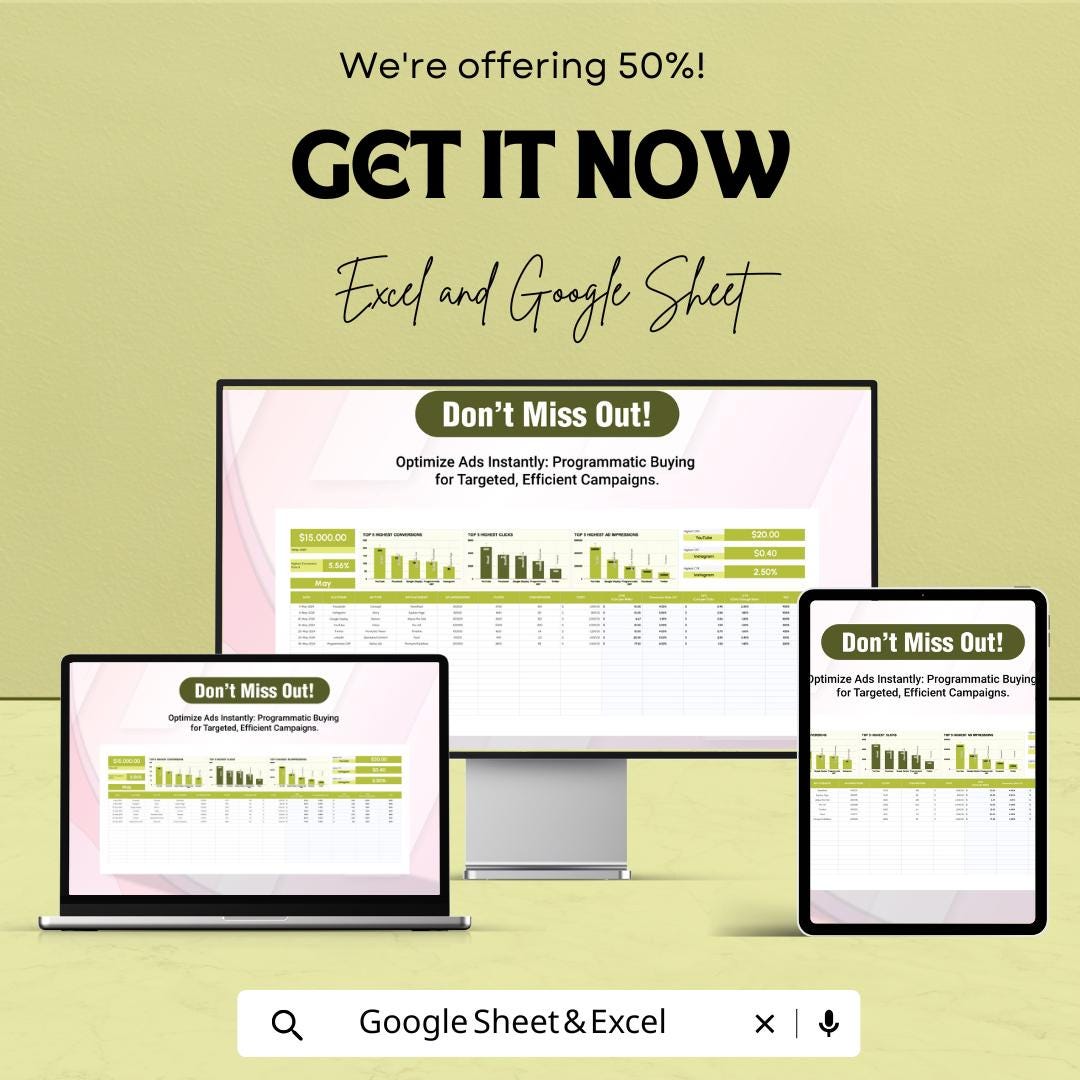 Advertising Programmatic Media Buying Log Sheet - Track Ad Campaign Performance in Excel & Google Sheets