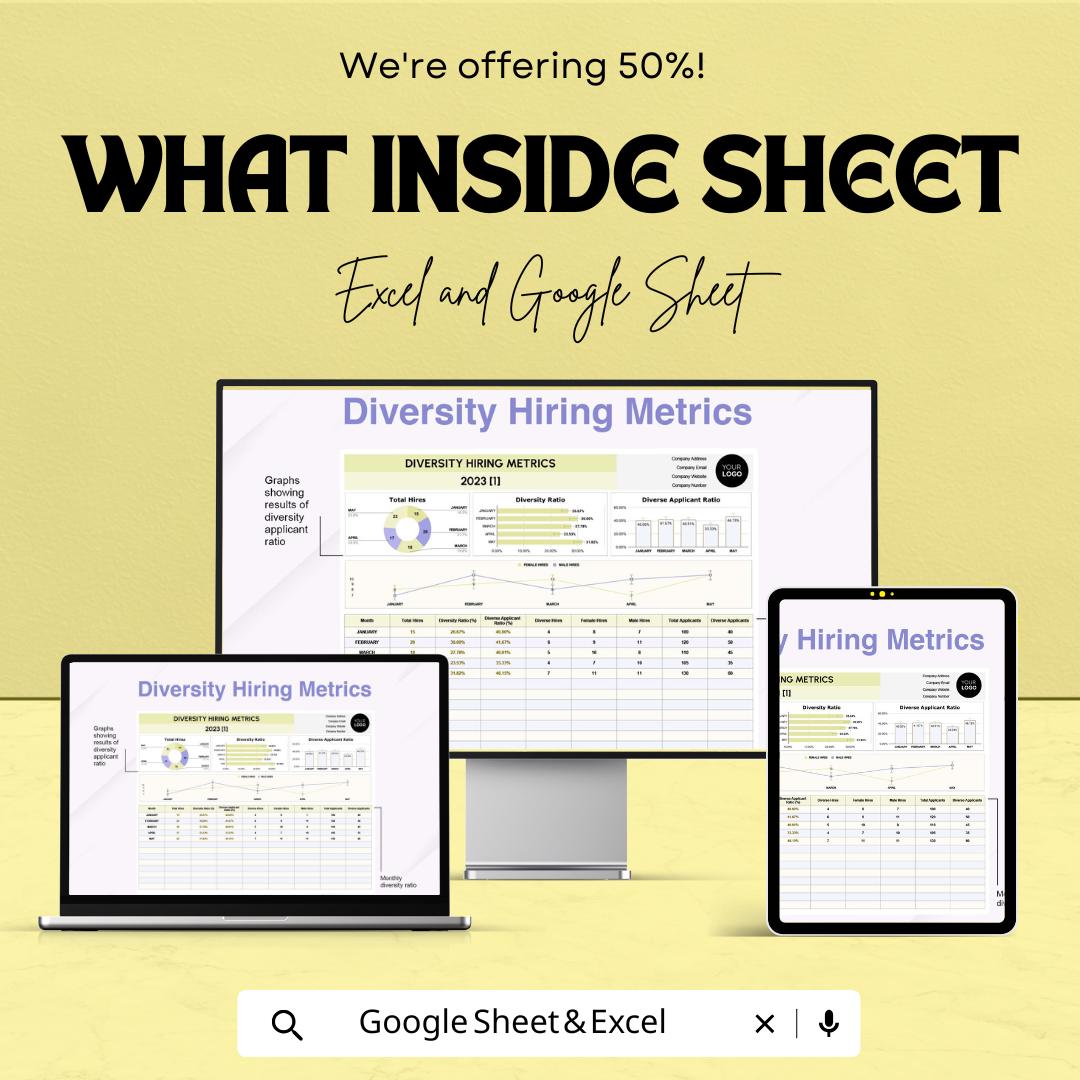 Diversity Hiring Metrics HR Template | Excel & Google Sheets DEI Dashboard | Recruitment Diversity Tracking Spreadsheet