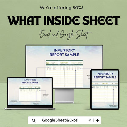 Inventory Report Template Excel, Stock Report Spreadsheet, Inventory Summary Dashboard, Product Inventory Log, Google Sheets Tracker