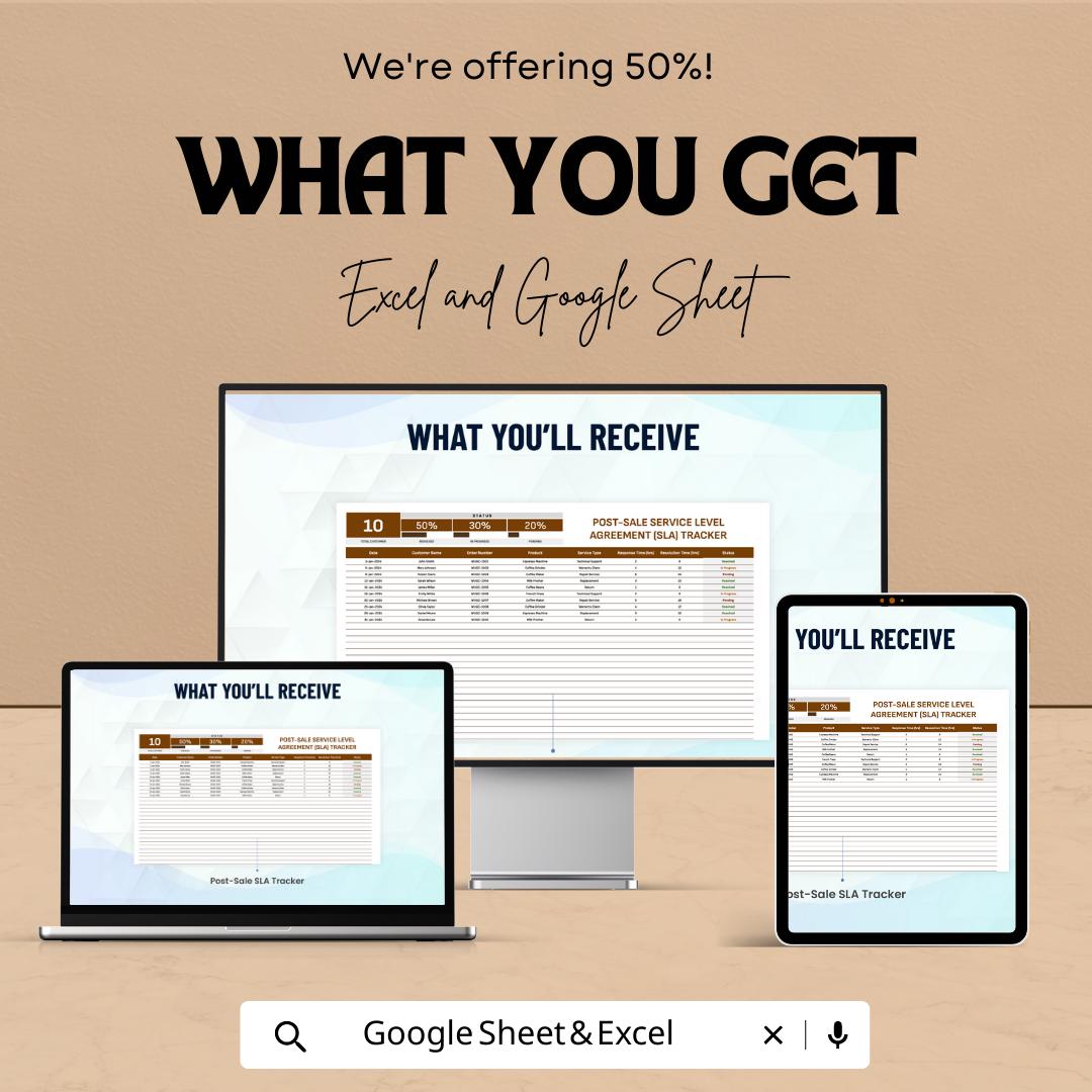 Post-Sale SLA Tracker Template | Service Level Agreement Tracker | Customer Support KPI Tool | Excel & Google Sheets