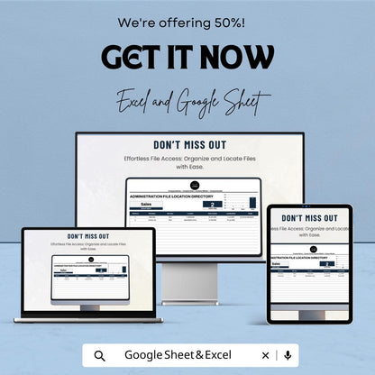Administration File Location Directory Template, Excel & Google Sheets File Tracker, Office File Index, Document Management Spreadsheet