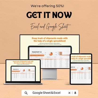 Transport & Logistics Shipment Tracking Spreadsheet | Delivery Tracking Template | Shipping Log Tool | Excel and Google Sheets