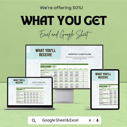 Nonprofit Cash Flow Projection Template, Nonprofit Budget Planner, Charity Finance Tracker, Donation Tracking sheet, Cash Flow Forecast