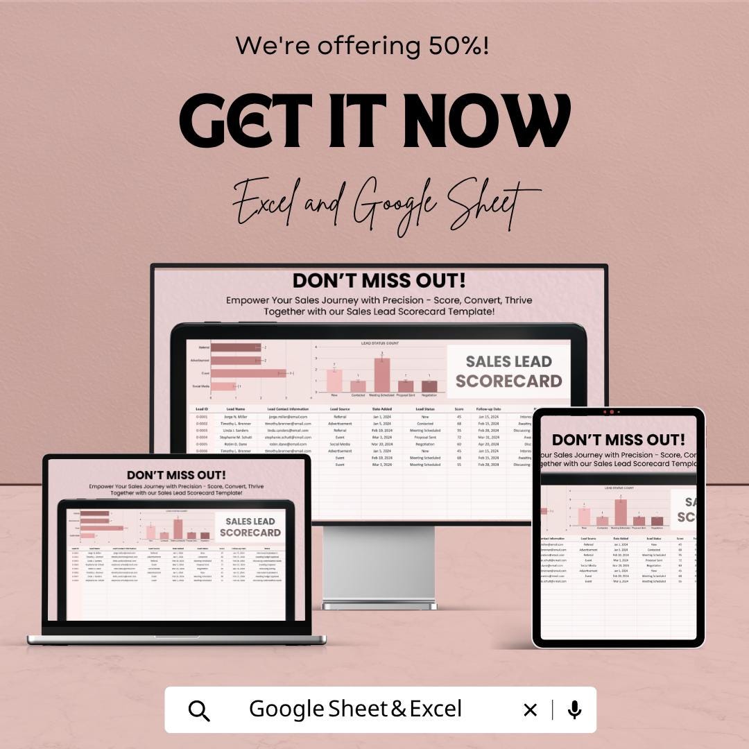 Sales Lead Scorecard Template | Lead Tracking Spreadsheet | Sales Pipeline Tracker | Excel & Google Sheets | Lead Management Sheet