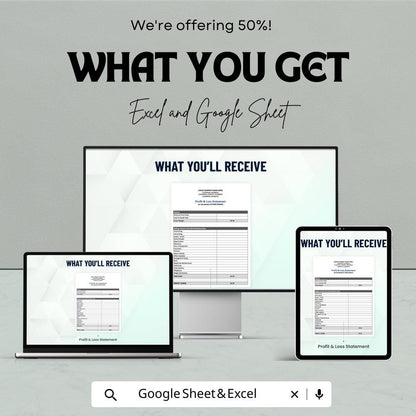 Profit and Loss Statement Sheet | Excel and Google Sheets | Business Finance Tracker | Printable P&L Template | Small Business Accounting
