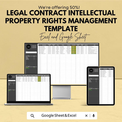 IP Rights Management Template, Intellectual Property Contract Tracker, Legal Contract Organizer