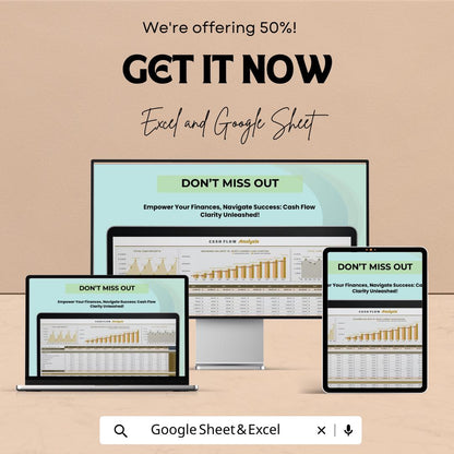 Cash Flow Analysis Template, Excel & Google Sheets, Cash Flow Tracker, Business Finance Spreadsheet, Budget and Income Expense Tool