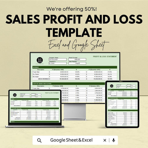 Sales Profit and Loss Template | Excel and Google Sheets | Income and Expense Tracker | P&L Statement | Business Finance Spreadsheet