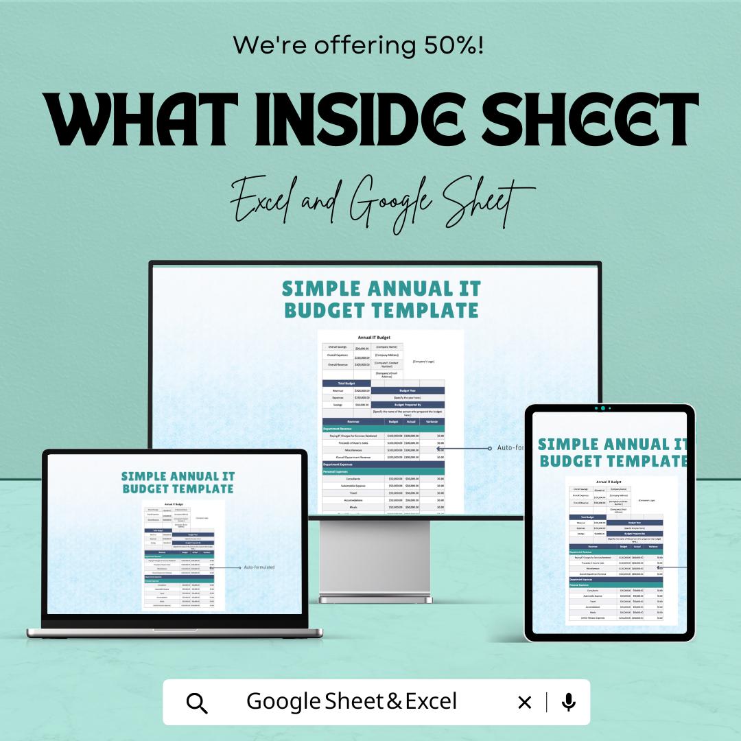Simple Annual IT Budget Sheet Template - Excel & Google Sheets for IT Financial Planning