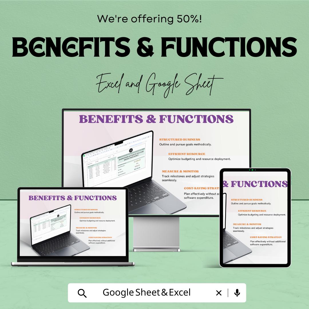 Marketing Affiliate Tax and Deduction Sheet Template | Affiliate Tax Tracker | Tax Deduction Spreadsheet | Excel & Google Sheets Template |