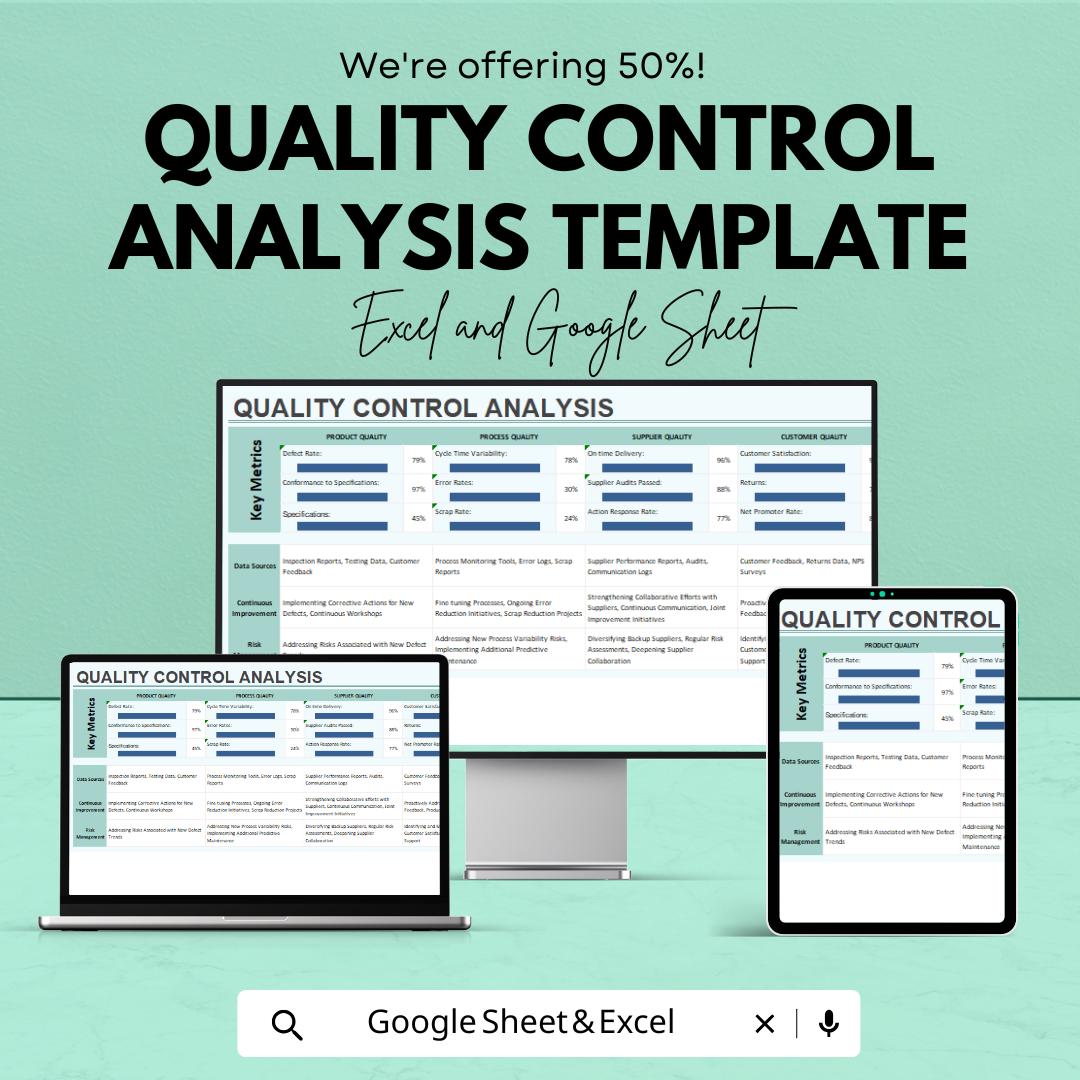 Quality Control Analysis Template | Excel & Google Sheets QC Checklist | Process Quality Tracker | Quality Management Spreadsheet