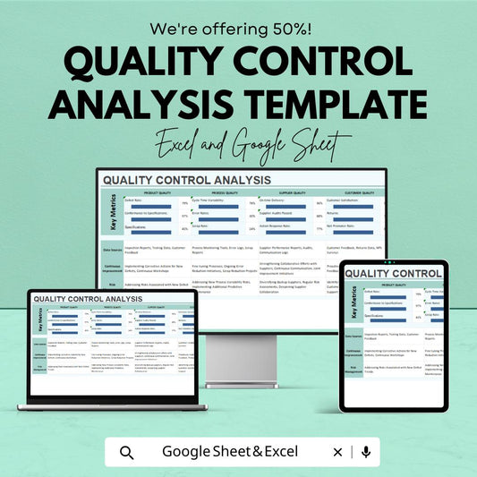 Quality Control Analysis Template | Excel & Google Sheets QC Checklist | Process Quality Tracker | Quality Management Spreadsheet