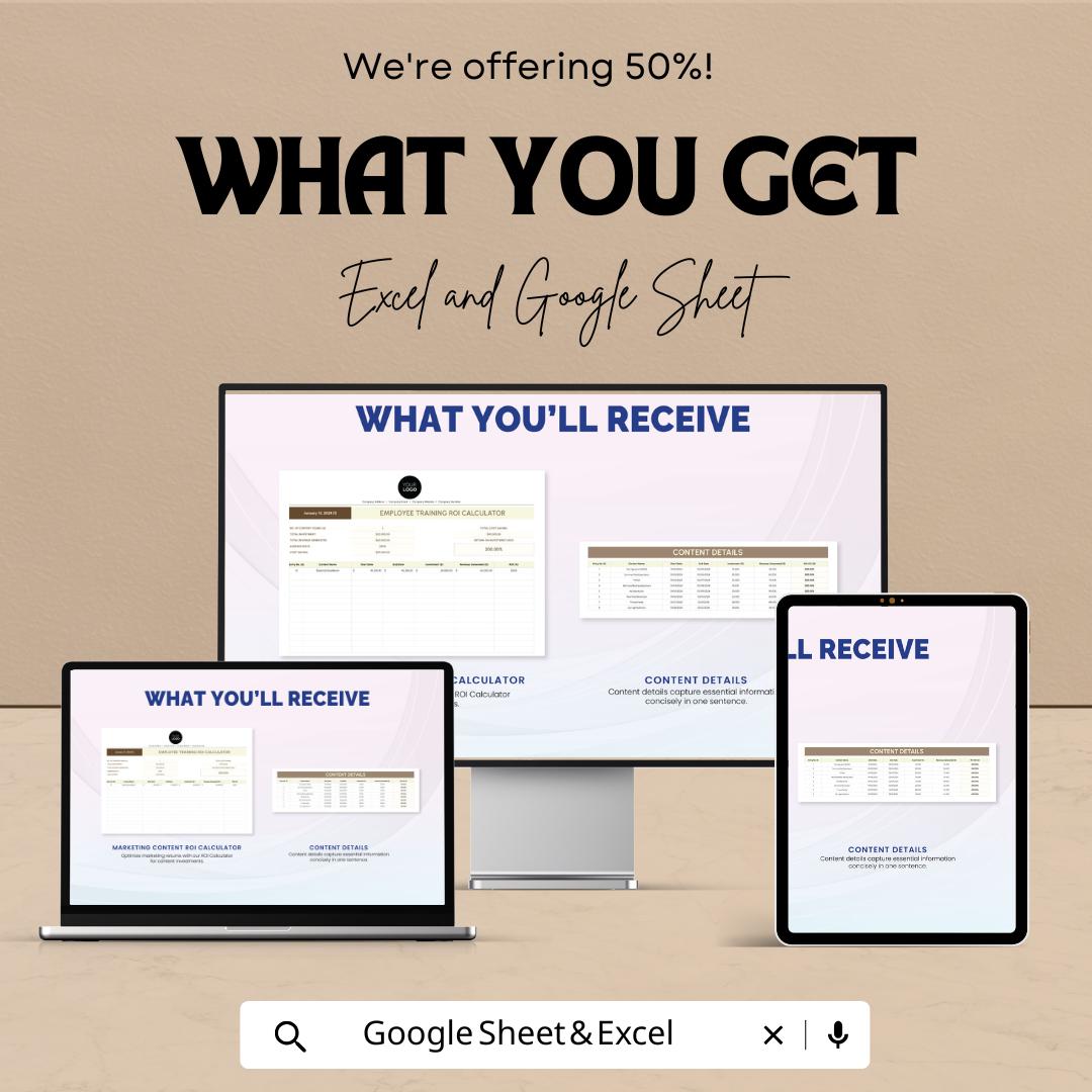 Marketing Content ROI Calculator Template | Content ROI Tracker | Marketing Performance Calculator | Investment & Revenue Analysis Tool