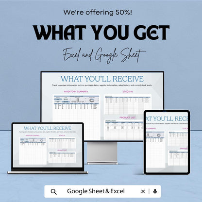 Efficient Inventory Management Sheet - Excel & Google Sheets Template for Inventory Tracking, Stock Control, and Product Analysis