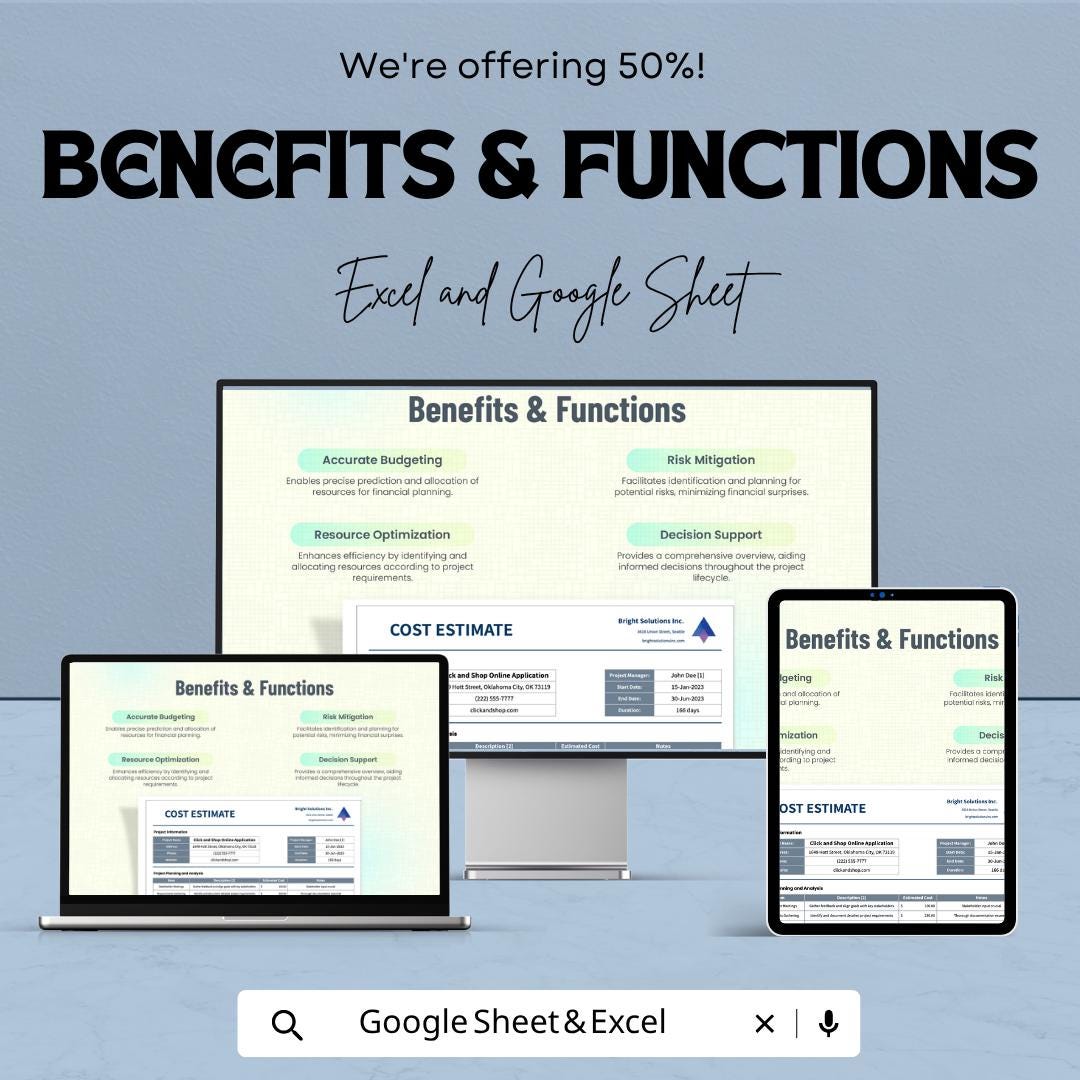 Software Project Cost Estimate Template Excel | Project Budget Planner Google Sheets | IT Cost Estimation Spreadsheet | Project Cost Tracker