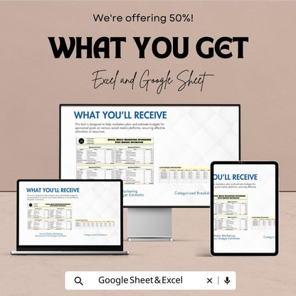 Social Media Marketing Sponsored Post Budget Estimator | Excel & Google Sheets | Ad Campaign Cost Planner | Social Media Ads Budget Template