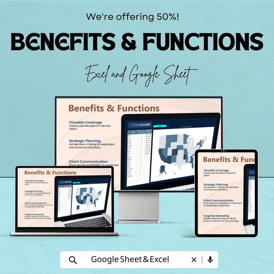 Service Area Map Template | Territory Mapping Spreadsheet | Sales Territory Tracker | Coverage Map Dashboard