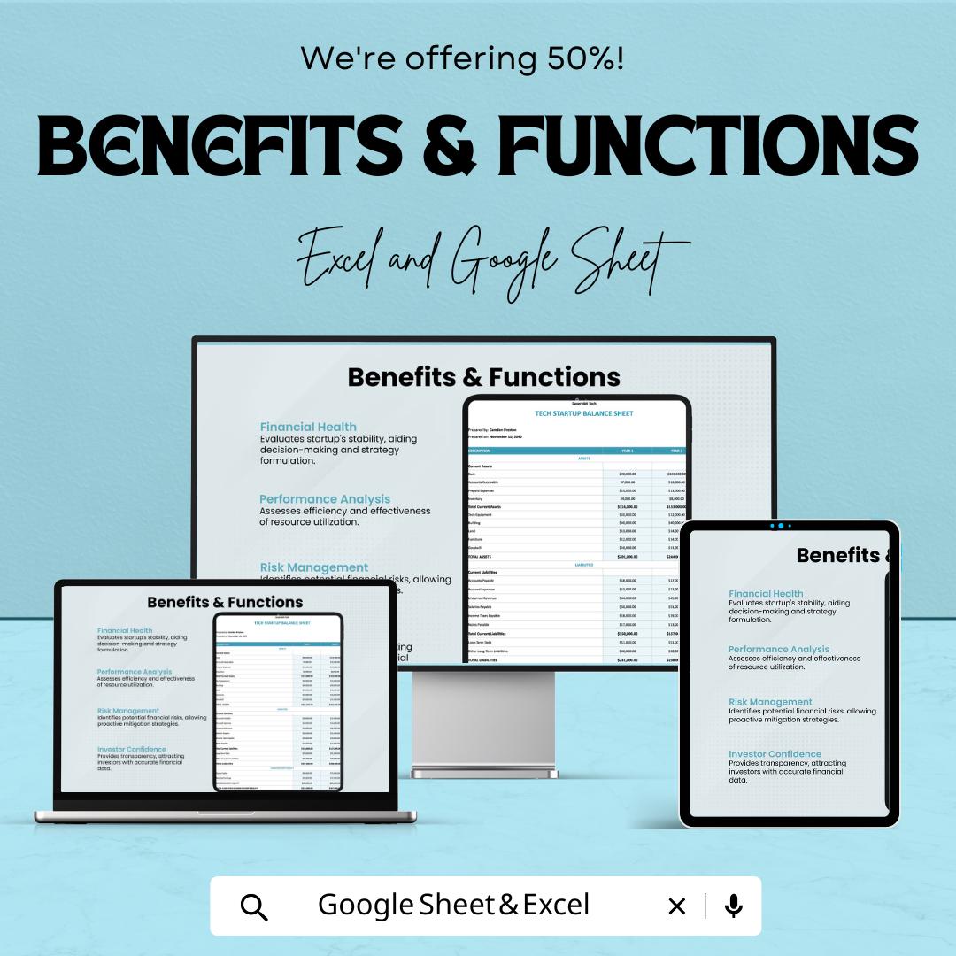 Tech Startup Balance Sheet Template | Excel and Google Sheet | Startup Financial Tracker | Assets Liabilities Equity Sheet