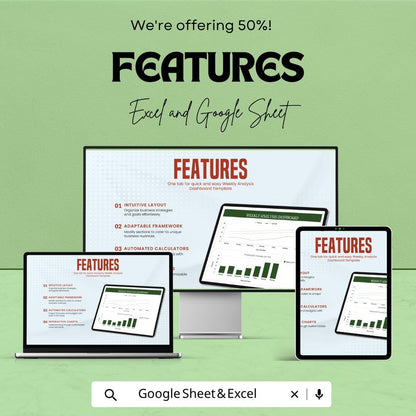 Weekly Analysis Dashboard Template | Weekly Report Spreadsheet | Data Analysis Dashboard | Performance Tracker | Excel & Google Sheets |