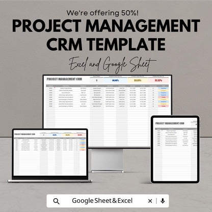 Project Management CRM Template | Business Tracker Spreadsheet | Google Sheets & Excel | Client and Task Management System | CRM Dashboard |