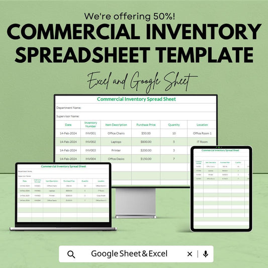 Commercial Inventory Spreadsheet Template | Business Stock Tracker | Inventory Management Sheet | Warehouse Log Template