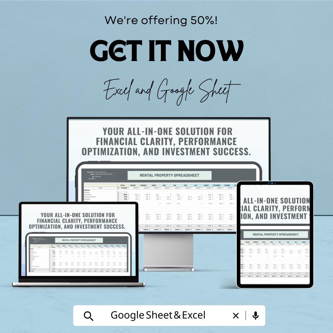 Rental Property Spreadsheet Template, Rental Income Tracker, Landlord Expense Tracker, Real Estate Investment Sheet