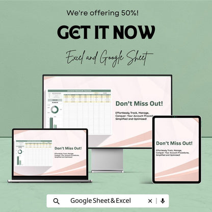 Account Procedure Tracking Sheet | Excel & Google Sheet Template | Task and Budget Tracker | Expense Log | Progress Tracking | 50% OFF!