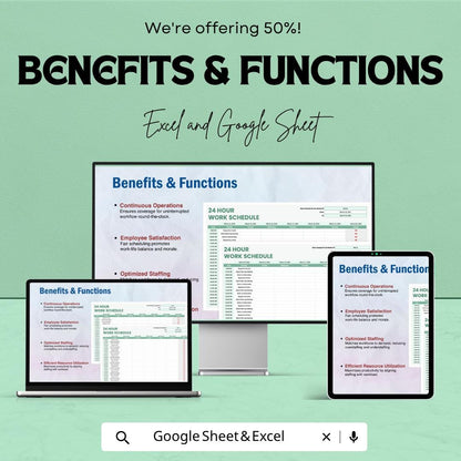 24 Hour Work Schedule Template | Employee Shift Schedule Spreadsheet | Staff Roster Planner Template | Weekly Work Schedule Sheet