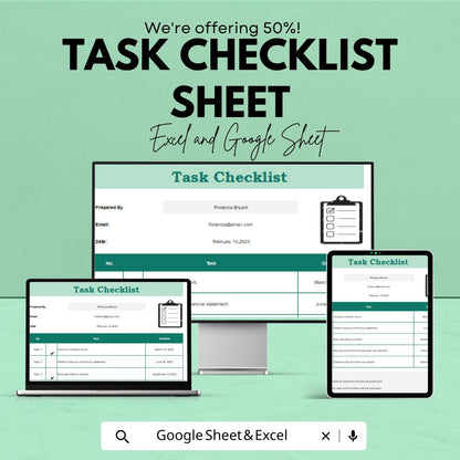 Task Checklist Sheet | Google Sheets & Excel Template | To-Do List | Task Tracker | Project Organizer | Editable Checklist Form